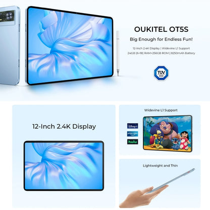 [HK Warehouse] OUKITEL OT5S Tablet PC 12 inch 2.4K Screen, 6GB+256GB, Android 14 Unisoc Tiger T606 Octa Core, Support Dual SIM 4G Network, EU Plug(Grey) - Other by OUKITEL | Online Shopping South Africa | PMC Jewellery | Buy Now Pay Later Mobicred