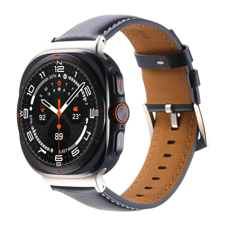 For Samsung Galaxy Watch Ultra 47mm Plain Genuine Leather Watch Band(Midnight Blue) - Watch Bands by PMC TechLife | Online Shopping South Africa | PMC TechLife | Buy Now Pay Later Mobicred