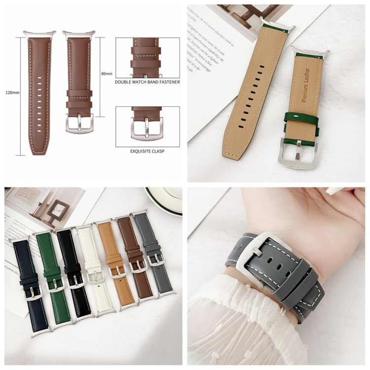 For Samsung Galaxy Watch Ultra 47mm Plain Genuine Leather Watch Band(Creamy White) - Watch Bands by PMC TechLife | Online Shopping South Africa | PMC TechLife | Buy Now Pay Later Mobicred