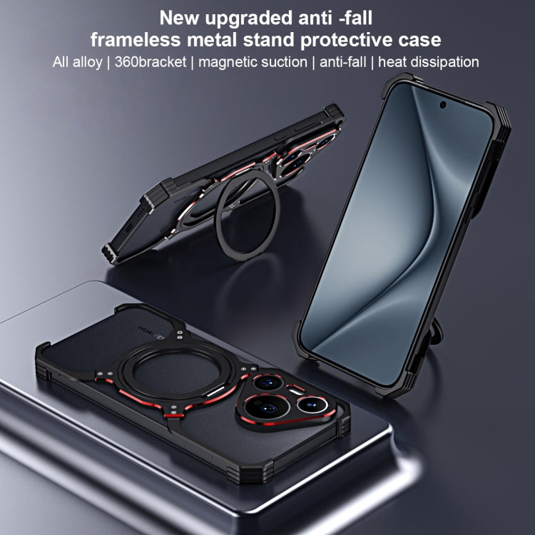 For Huawei Mate 70 Mechanical Arm Borderless MagSafe Holder Metal Phone Case(Black Silver) - Huawei Cases by PMC TechLife | Online Shopping South Africa | PMC TechLife | Buy Now Pay Later Mobicred