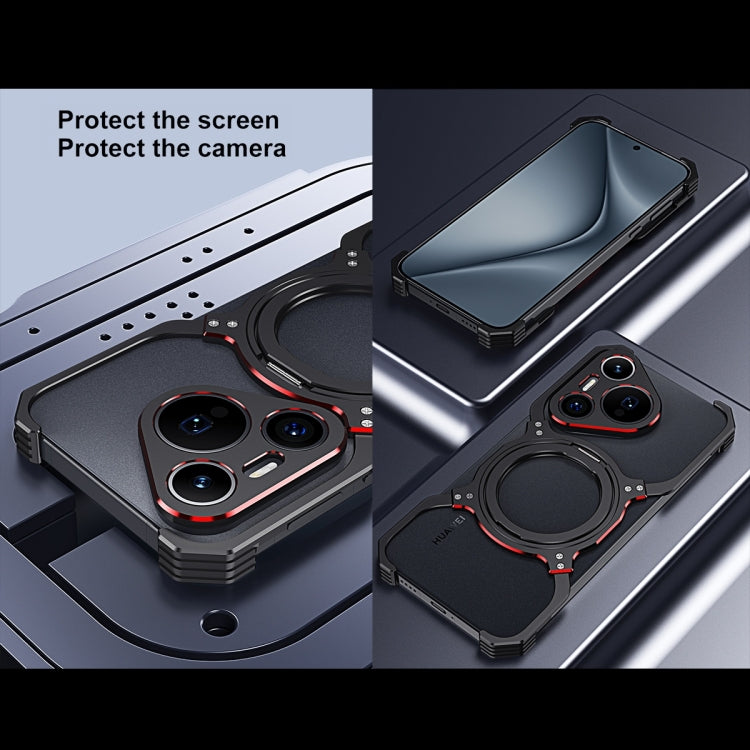 For Huawei Mate 60 Pro+ Mechanical Arm Borderless MagSafe Holder Metal Phone Case(Black Silver) - Huawei Cases by PMC TechLife | Online Shopping South Africa | PMC TechLife | Buy Now Pay Later Mobicred