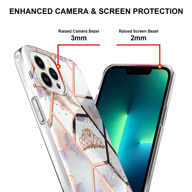 For iPhone 16 Pro Splicing Marble Flower IMD TPU Phone Case(Crown) - iPhone 16 Pro Cases by PMC Jewellery | Online Shopping South Africa | PMC Jewellery | Buy Now Pay Later Mobicred