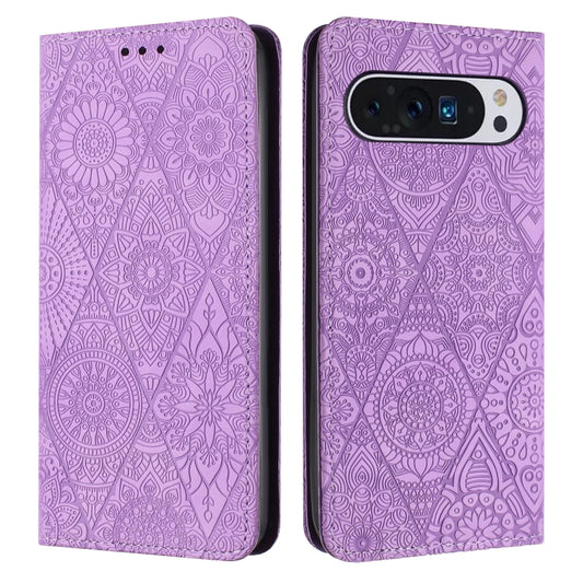 For Google Pixel 9 / 9 Pro Ethnic Embossed Adsorption Leather Phone Case(Purple) - Google Cases by PMC Jewellery | Online Shopping South Africa | PMC Jewellery | Buy Now Pay Later Mobicred