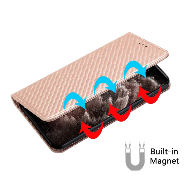 For iPhone 16 Plus Carbon Fiber Texture Magnetic Flip Leather Phone Case(Rose Gold) - iPhone 16 Plus Cases by PMC TechLife | Online Shopping South Africa | PMC TechLife | Buy Now Pay Later Mobicred