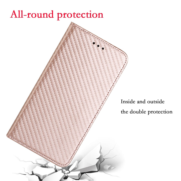 For iPhone 16 Plus Carbon Fiber Texture Magnetic Flip Leather Phone Case(Rose Gold) - iPhone 16 Plus Cases by PMC TechLife | Online Shopping South Africa | PMC TechLife | Buy Now Pay Later Mobicred