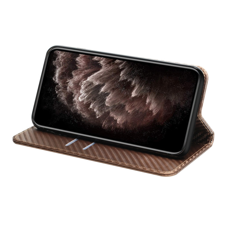 For iPhone 16 Carbon Fiber Texture Magnetic Flip Leather Phone Case(Brown) - iPhone 16 Cases by PMC TechLife | Online Shopping South Africa | PMC TechLife | Buy Now Pay Later Mobicred