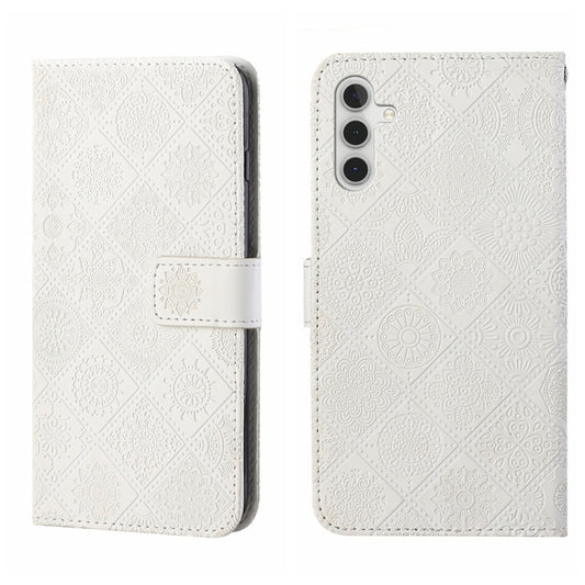 For Samsung Galaxy S25 5G Ethnic Style Embossed Pattern Leather Phone Case(White) - Galaxy S25 5G Cases by PMC Jewellery | Online Shopping South Africa | PMC Jewellery | Buy Now Pay Later Mobicred