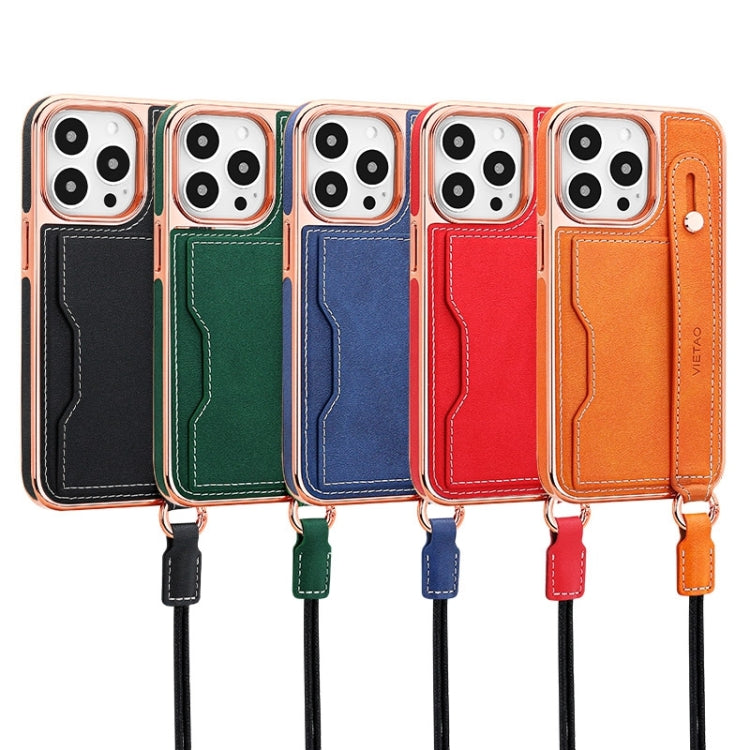 For iPhone 15 Pro Max VIETAO Card Slot Wristband Phone Case with Lanyard(Orange) - iPhone 15 Pro Max Cases by VIETAO | Online Shopping South Africa | PMC Jewellery | Buy Now Pay Later Mobicred