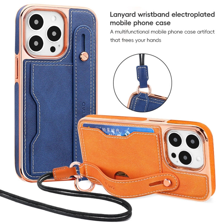 For iPhone 15 Pro Max VIETAO Card Slot Wristband Phone Case with Lanyard(Orange) - iPhone 15 Pro Max Cases by VIETAO | Online Shopping South Africa | PMC Jewellery | Buy Now Pay Later Mobicred