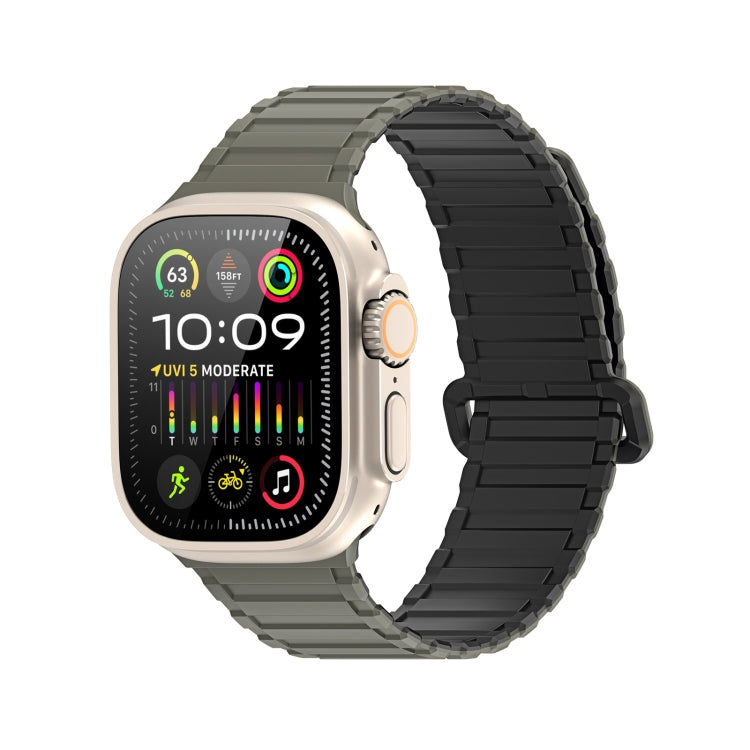 For Apple Watch Series 3 42mm DUX DUCIS KJ Series Magnetic Buckle Silicone Watch Band(Black Green) - Watch Bands by DUX DUCIS | Online Shopping South Africa | PMC Jewellery | Buy Now Pay Later Mobicred