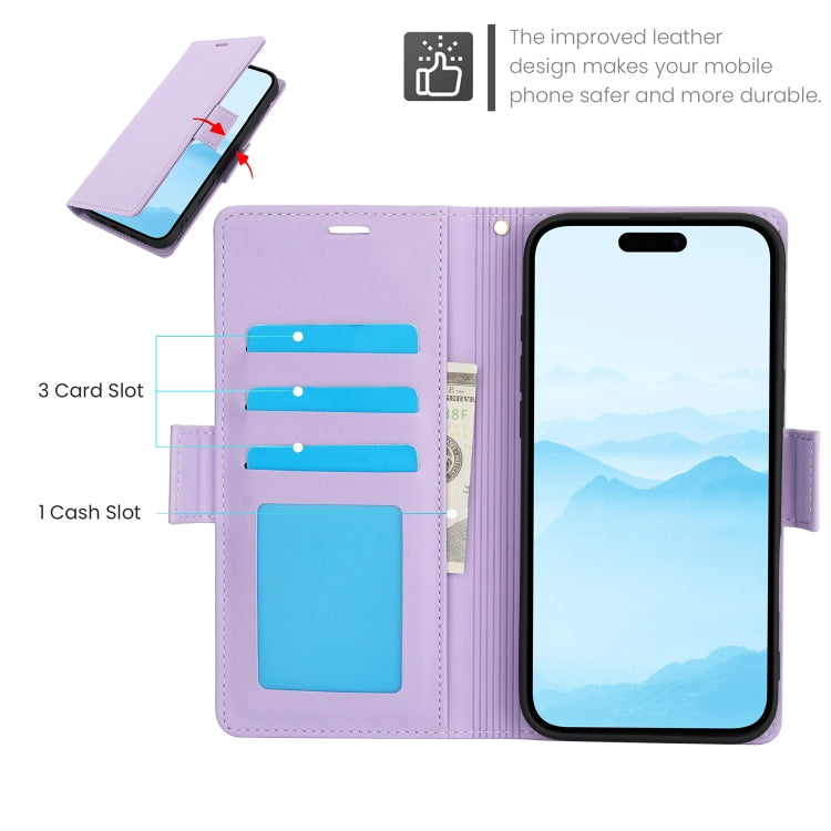 For iPhone 16 Plus Side Buckle RFID Anti-theft Leather Phone Case(Light Purple) - iPhone 16 Plus Cases by PMC TechLife | Online Shopping South Africa | PMC TechLife | Buy Now Pay Later Mobicred