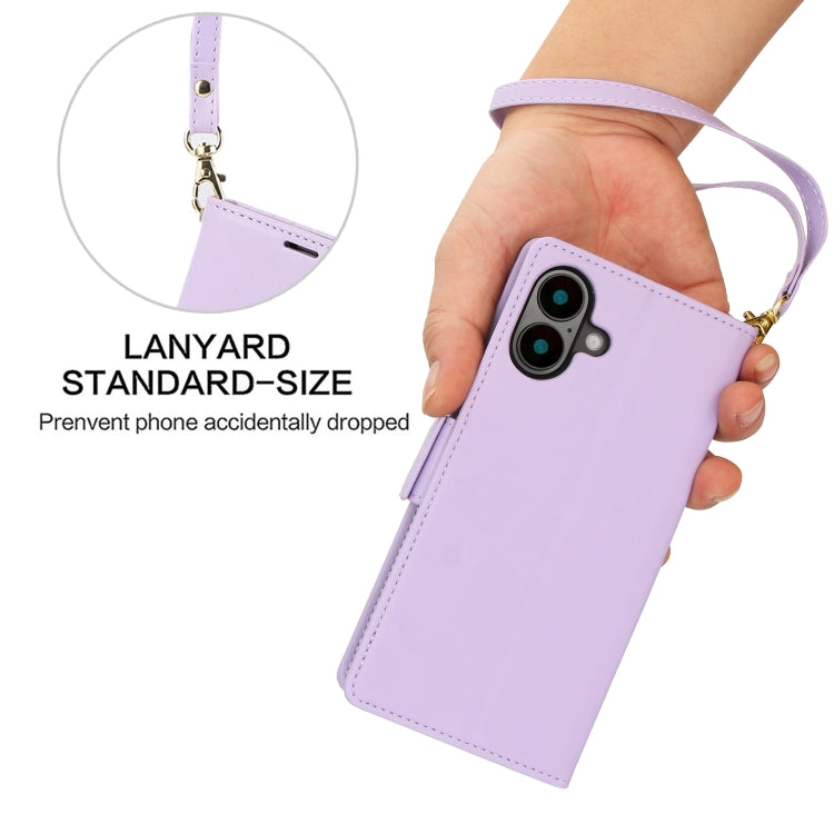 For iPhone 16 Plus Side Buckle RFID Anti-theft Leather Phone Case(Light Purple) - iPhone 16 Plus Cases by PMC TechLife | Online Shopping South Africa | PMC TechLife | Buy Now Pay Later Mobicred