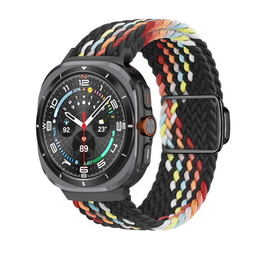 For Samsung Galaxy Watch Ultra 47mm Nylon Loop Magnetic Buckle Watch Band(Black Rainbow) - Watch Bands by PMC Jewellery | Online Shopping South Africa | PMC Jewellery | Buy Now Pay Later Mobicred