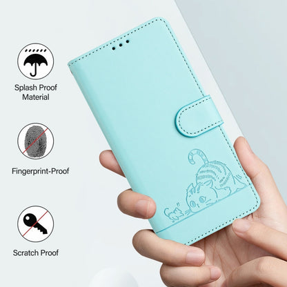 For Redmi K70 Ultra 5G Global Cat Rat Embossed Pattern RFID Leather Phone Case with Lanyard(Mint Green) - Xiaomi Cases by PMC Jewellery | Online Shopping South Africa | PMC Jewellery | Buy Now Pay Later Mobicred