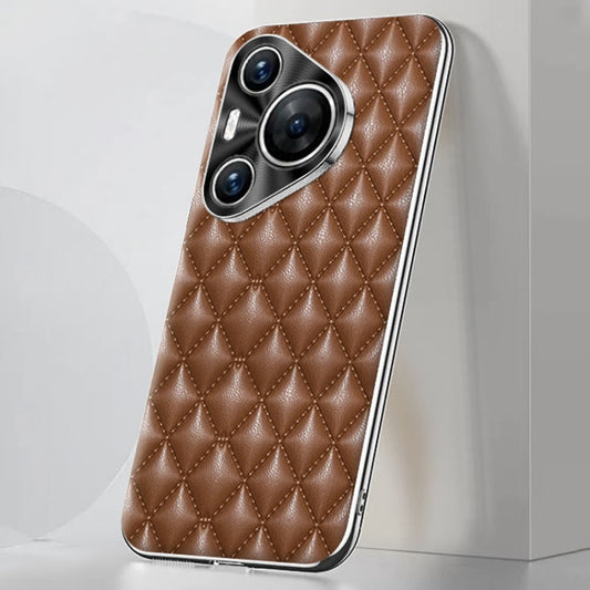 For Huawei Pura 70 Pro / 70 Pro+ Silver Edge Rhombic Texture PU Leather Phone Case(Brown) - Huawei Cases by PMC Jewellery | Online Shopping South Africa | PMC Jewellery | Buy Now Pay Later Mobicred