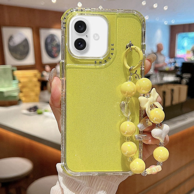 For iPhone 16 TPU + PC + Glitter Sequins Full Coverage Phone Case with Bracelet(Yellow) - iPhone 16 Cases by PMC TechLife | Online Shopping South Africa | PMC TechLife | Buy Now Pay Later Mobicred