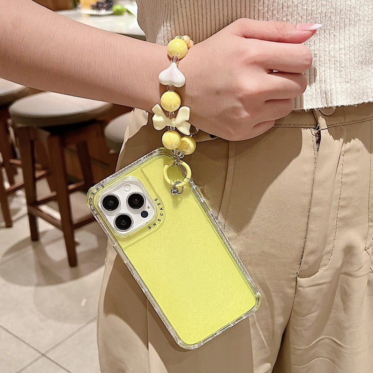 For iPhone 16 TPU + PC + Glitter Sequins Full Coverage Phone Case with Bracelet(Yellow) - iPhone 16 Cases by PMC Jewellery | Online Shopping South Africa | PMC Jewellery | Buy Now Pay Later Mobicred