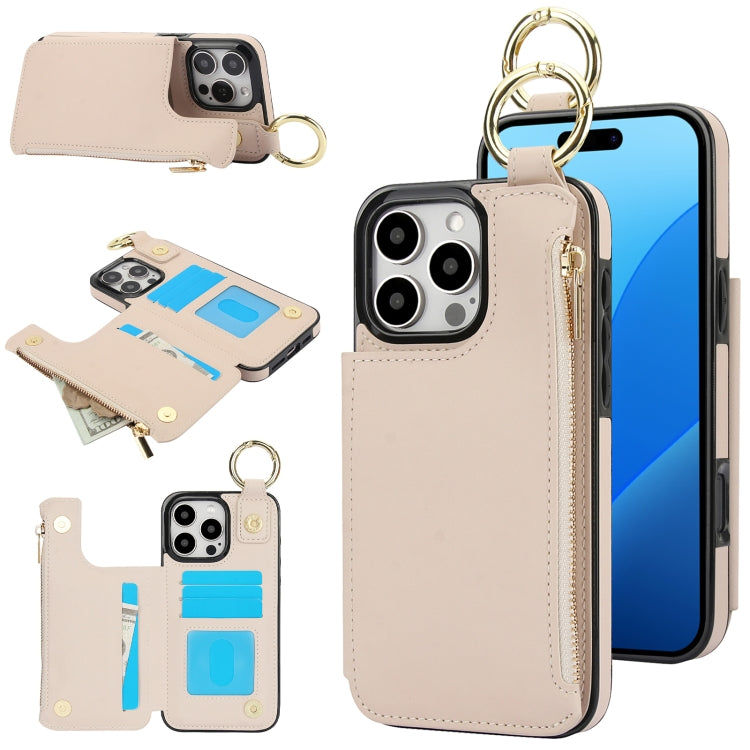 For iPhone 16 Pro Max RFlD Anti-theft Double Buckle Ring Zipper Card Phone Case(White) - iPhone 16 Pro Max Cases by PMC Jewellery | Online Shopping South Africa | PMC Jewellery | Buy Now Pay Later Mobicred