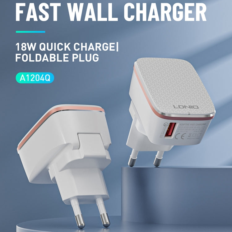 LDNIO A1204Q QC3.0 18W USB Fast Charger with 1m USB to 8 Pin Cable, Plug Type:US Plug(White Gold) - USB Charger by LDNIO | Online Shopping South Africa | PMC Jewellery | Buy Now Pay Later Mobicred