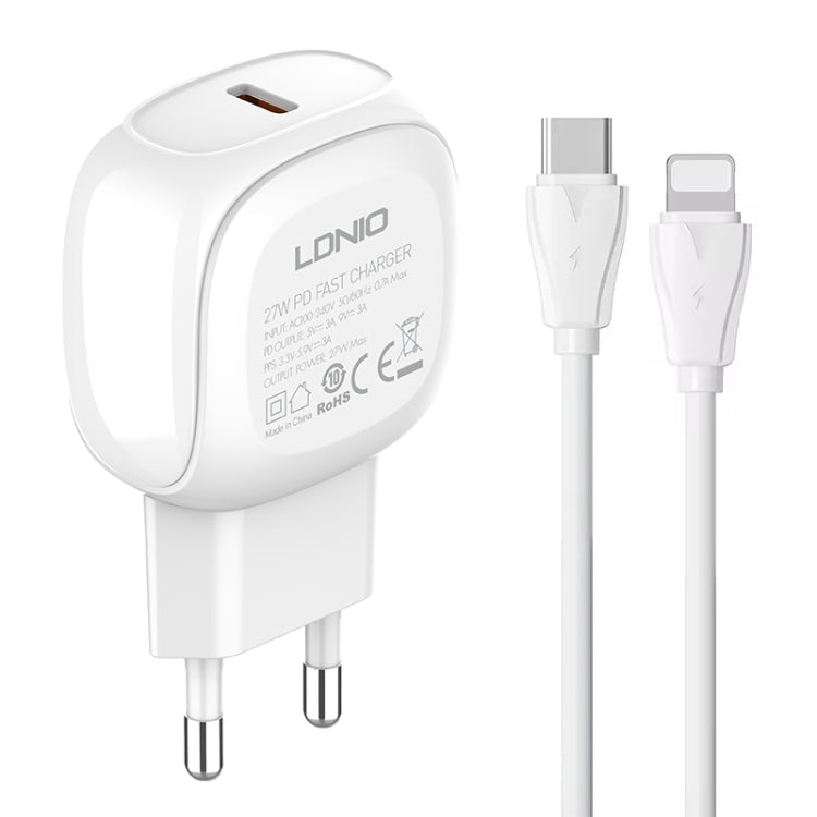 LDNIO A1206C PD27W USB-C / Type-C Fast Charger with 1m 8 Pin Cable, Plug Type:EU Plug(White) - USB Charger by LDNIO | Online Shopping South Africa | PMC Jewellery | Buy Now Pay Later Mobicred