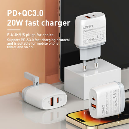 LDNIO Q229 QC3.0 / PD20W USB + Type-C Fast Charger with 1m USB to 8 Pin Cable, Plug Type:UK Plug(White) - USB Charger by LDNIO | Online Shopping South Africa | PMC Jewellery | Buy Now Pay Later Mobicred