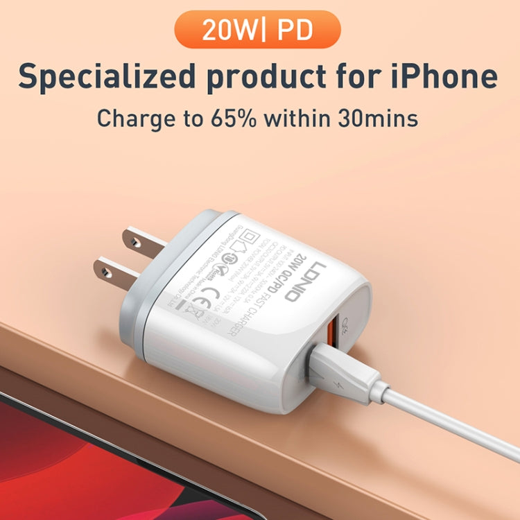 LDNIO Q229 QC3.0 / PD20W USB + Type-C Fast Charger with 1m Type-C to 8 Pin Cable, Plug Type:US Plug(White) - USB Charger by LDNIO | Online Shopping South Africa | PMC Jewellery | Buy Now Pay Later Mobicred