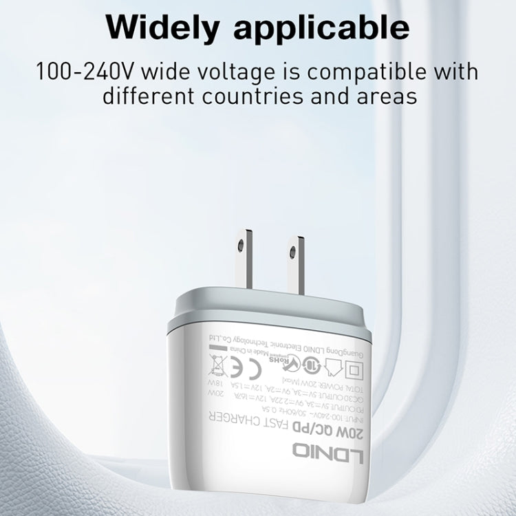 LDNIO Q229 QC3.0 / PD20W USB + Type-C Fast Charger with 1m Type-C to 8 Pin Cable, Plug Type:US Plug(White) - free shipping - PMC Jewellery - Order now!