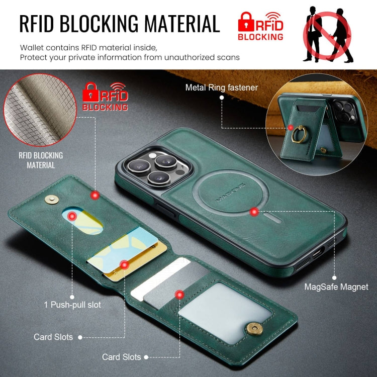 For iPhone 14 Plus MAGKING K1 MagSafe Detachable Wallet RFID Back Cover Phone Case(Green) - free shipping - PMC Jewellery - Order now!