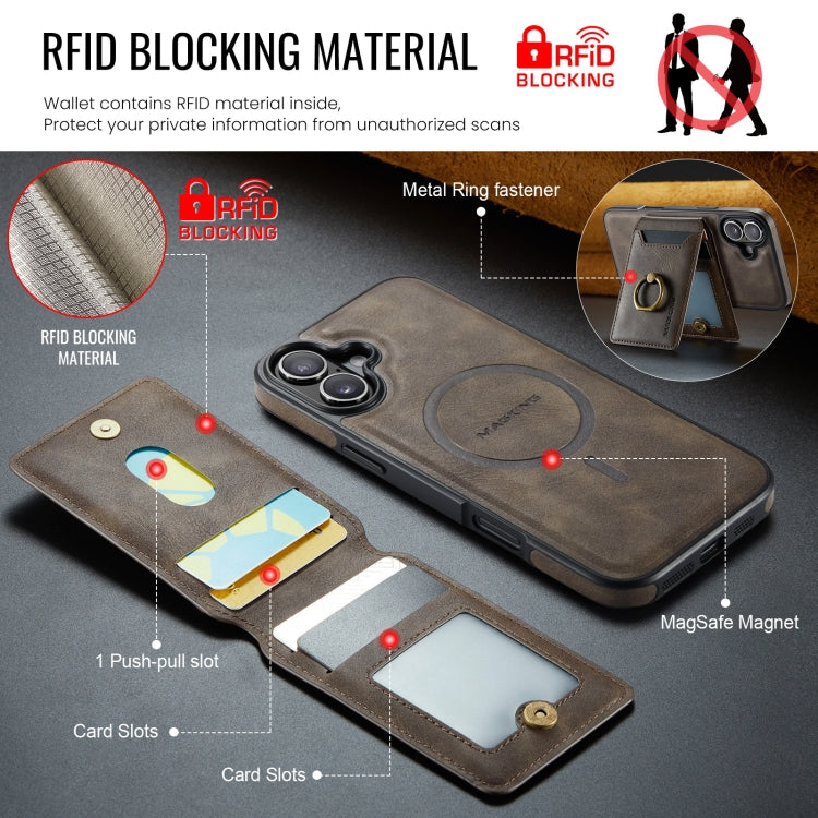 For iPhone 16 DG.MING K1 MagSafe Detachable Wallet RFID Back Cover Phone Case(Coffee) - free shipping - PMC Jewellery - Order now!
