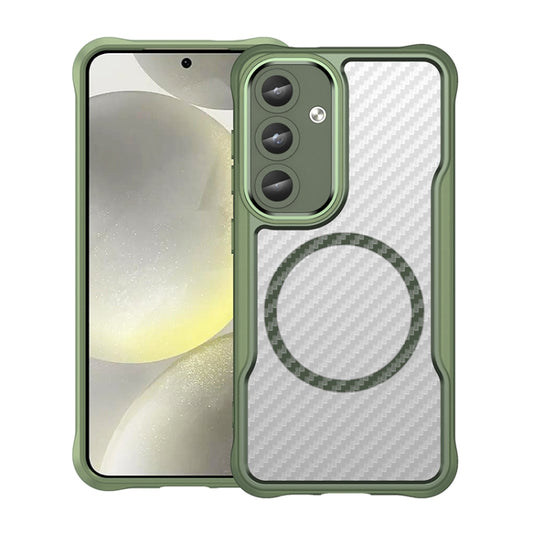 For Samsung Galaxy S25 5G Carbon Fiber Texture MagSafe Translucent Phone Case(Green) - Galaxy S25 5G Cases by PMC Jewellery | Online Shopping South Africa | PMC Jewellery | Buy Now Pay Later Mobicred