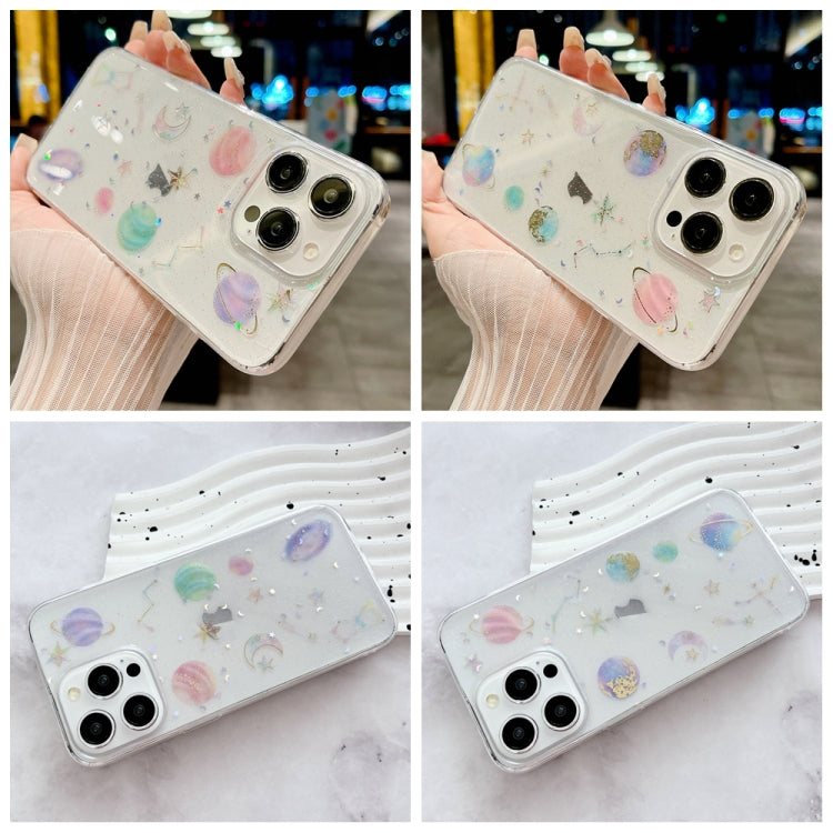 For iPhone 16 Pro Cosmic Star Glitter Epoxy TPU Phone Case(Transparent Pink) - iPhone 16 Pro Cases by PMC TechLife | Online Shopping South Africa | PMC TechLife | Buy Now Pay Later Mobicred