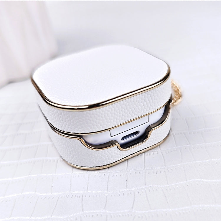 For Samsung Galaxy Buds2 / 2 Pro / Pro Litchi Texture Earbuds Box Leather Protective Case with Metal Bracelet(White) - Samsung Earphone Case by PMC Jewellery | Online Shopping South Africa | PMC Jewellery | Buy Now Pay Later Mobicred