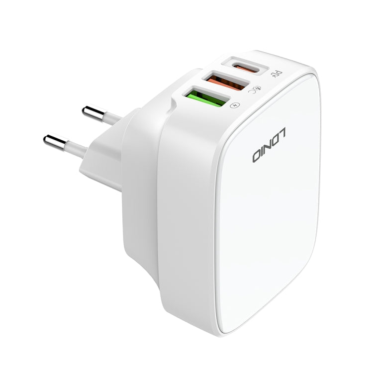 LDNIO Q334 32W Type-C + Dual USB Port Charger with 1m 8 Pin Data Cable, Plug Type:EU Plug(White) - USB Charger by LDNIO | Online Shopping South Africa | PMC Jewellery | Buy Now Pay Later Mobicred