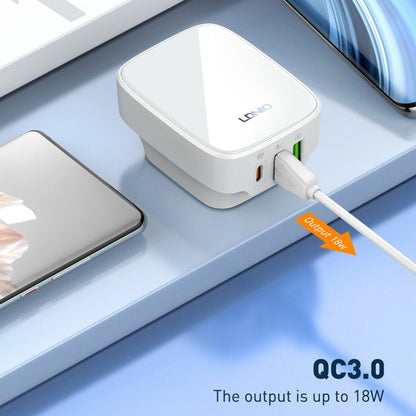 LDNIO Q334 32W Type-C + Dual USB Port Charger with 1m 8 Pin Data Cable, Plug Type:US Plug(White) - USB Charger by LDNIO | Online Shopping South Africa | PMC Jewellery | Buy Now Pay Later Mobicred