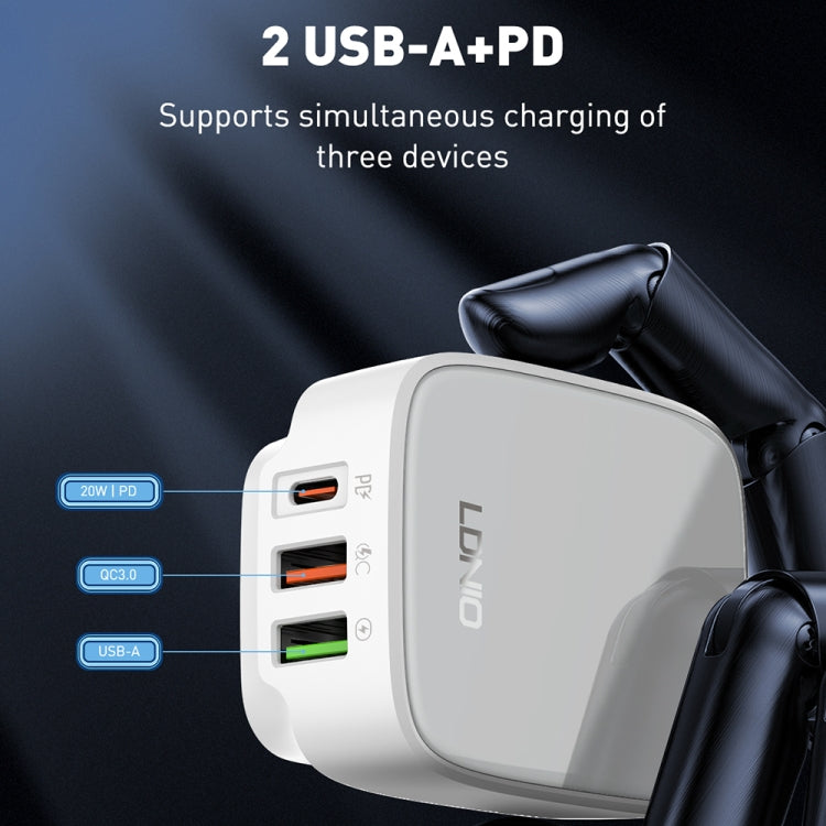 LDNIO Q334 32W Type-C + Dual USB Port Charger with 1m 8 Pin Data Cable, Plug Type:UK Plug(White) - free shipping - PMC Jewellery - Order now!