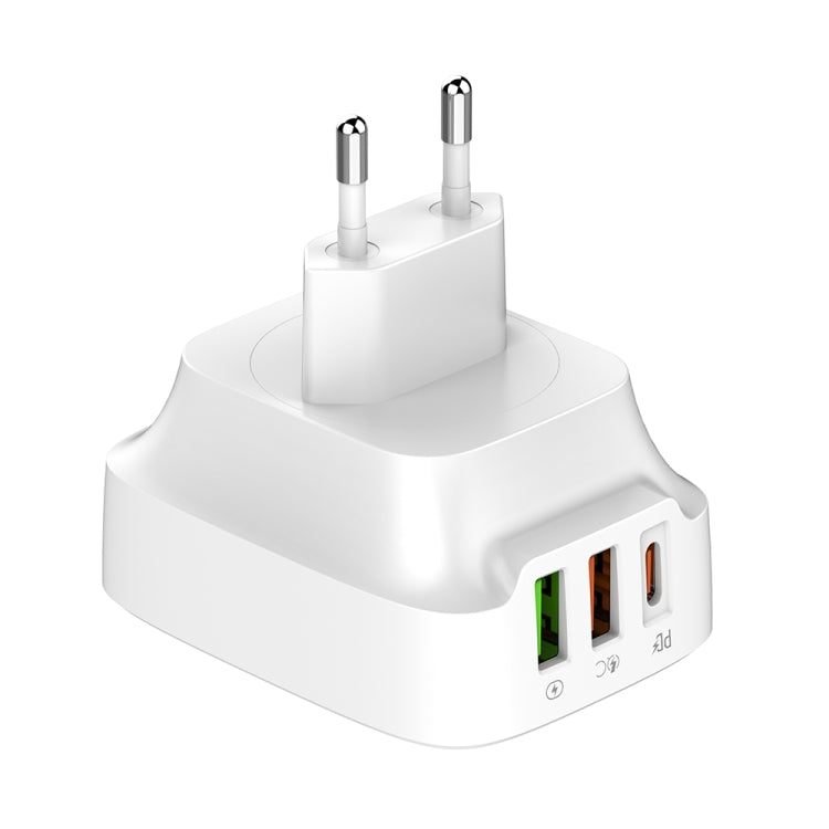 LDNIO Q334 32W Type-C + Dual USB Port Charger with 1m USB-C / Type-C to 8 Pin Data Cable, Plug Type:EU Plug(White) - USB Charger by LDNIO | Online Shopping South Africa | PMC Jewellery | Buy Now Pay Later Mobicred