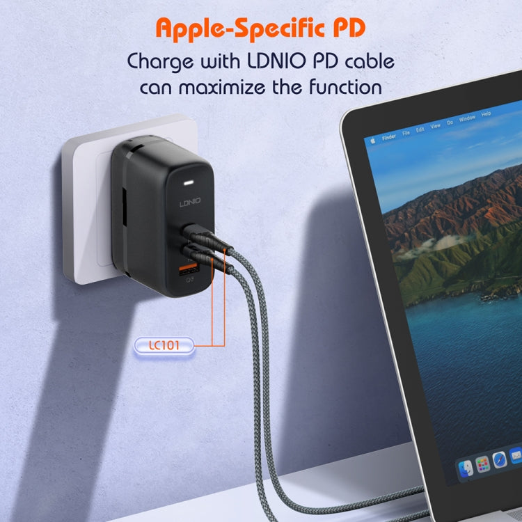 LDNIO Q366 65W USB + Dual Type-C Port Charger with 1m USB-C / Type-C to USB-C / Type-C Data Cable, Plug Type:UK Plug(Black) - free shipping - PMC Jewellery - Order now!