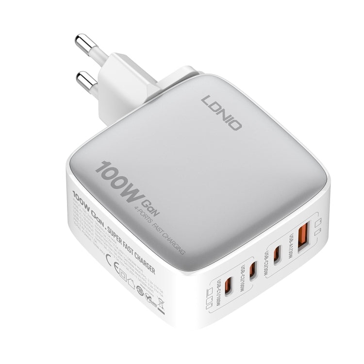 LDNIO Q408 100W GaN USB+3 USB-C / Type-C Interface Charger with 1m 100W USB-C / Type-C to USB-C / Type-C Data Cable, Plug Type:EU Plug(White) - USB Charger by LDNIO | Online Shopping South Africa | PMC Jewellery | Buy Now Pay Later Mobicred