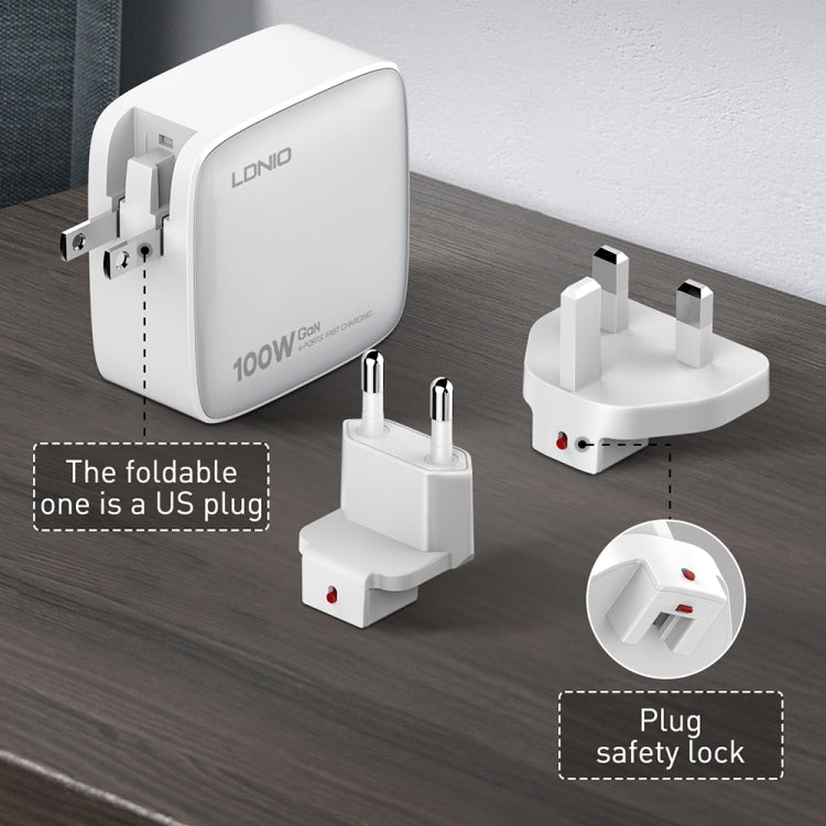 LDNIO Q408 100W GaN USB+3 USB-C / Type-C Interface Charger with 1m 100W USB-C / Type-C to USB-C / Type-C Data Cable, Plug Type:EU Plug(Black) - free shipping - PMC Jewellery - Order now!
