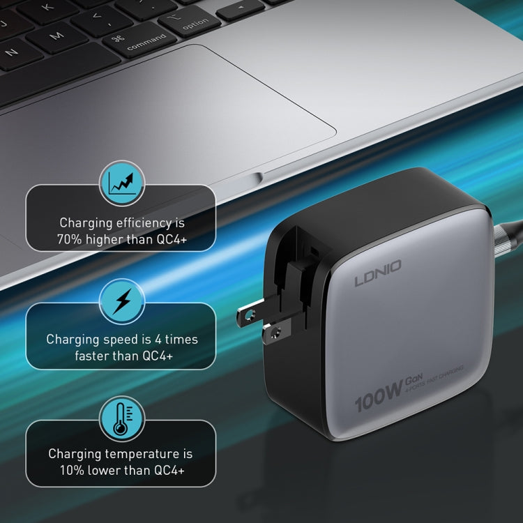 LDNIO Q408 100W GaN USB+3 USB-C / Type-C Interface Charger with 1m 100W USB-C / Type-C to USB-C / Type-C Data Cable, Plug Type:UK Plug(White) - free shipping - PMC Jewellery - Order now!