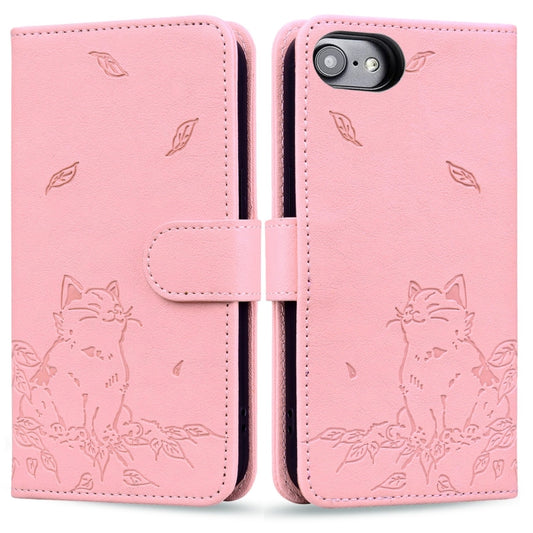 For iPhone 16e Cute Cat Embossed Leather Phone Case(Pink) - iPhone 16e Cases by PMC Jewellery | Online Shopping South Africa | PMC Jewellery | Buy Now Pay Later Mobicred