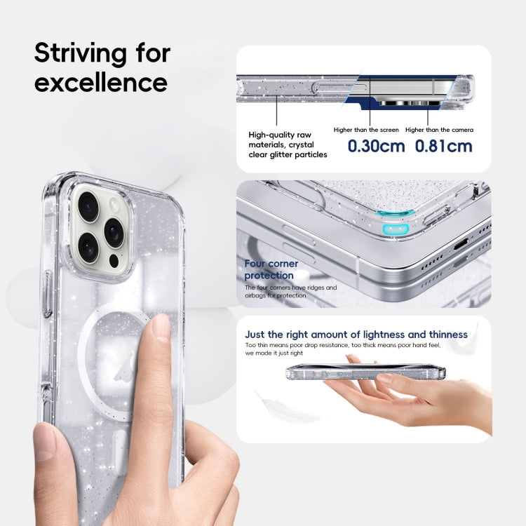 For iPhone 16 Plus Glitter Powder MagSafe Magnetic Phone Case(Transparent Black) - free shipping - PMC Jewellery - Order now!