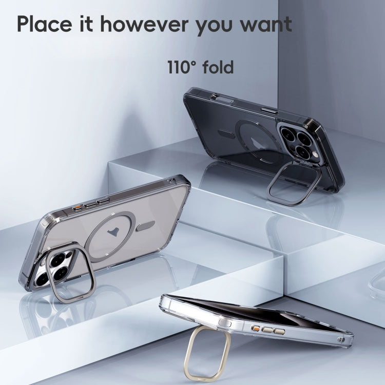 For iPhone 16 Plus Mirror Crystal Clear Lens Holder MagSafe Magnetic Phone Case(Transparent Grey) - free shipping - PMC Jewellery - Order now!