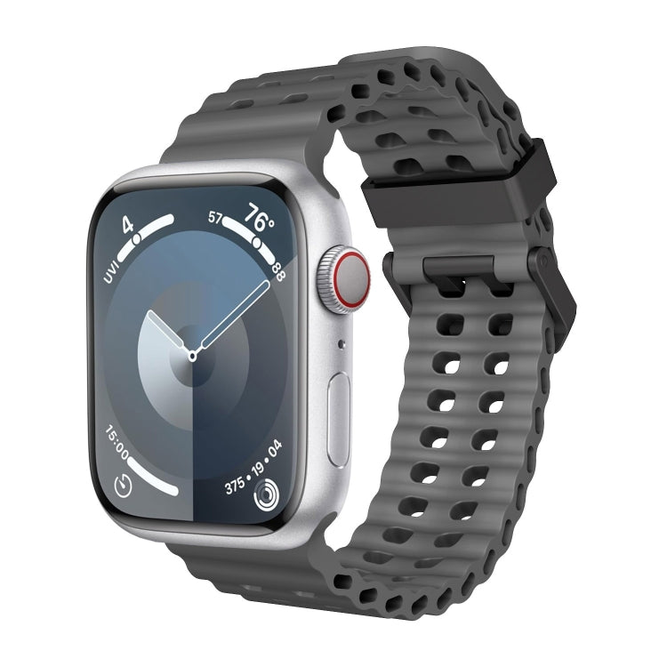 For Apple Watch Series 9 45mm Ocean Dual-Row Hole Silicone Watch Band(Grey) - free shipping - PMc TechLife - Order now!