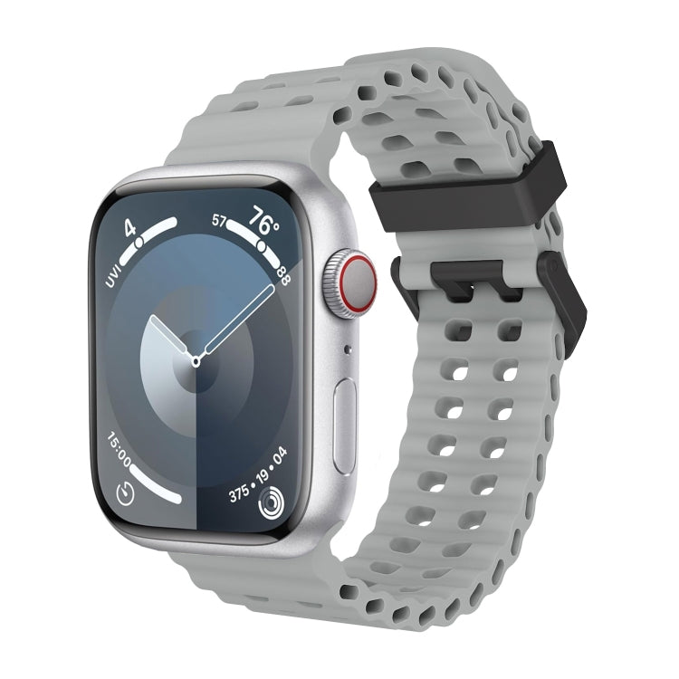 For Apple Watch SE 44mm Ocean Dual-Row Hole Silicone Watch Band(Cloudy Gray) - free shipping - PMc TechLife - Order now!