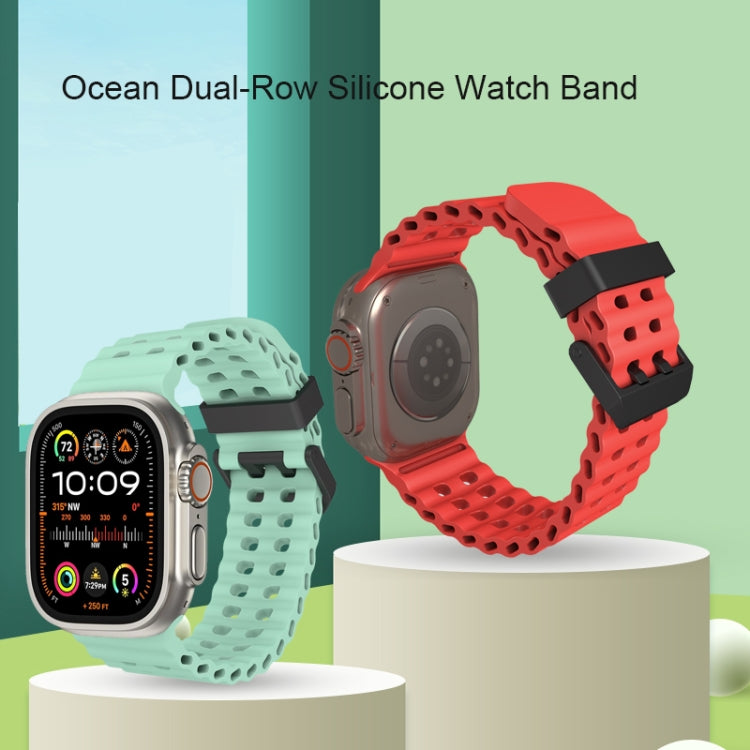 For Apple Watch SE 44mm Ocean Dual-Row Hole Silicone Watch Band(White) - free shipping - PMc TechLife - Order now!