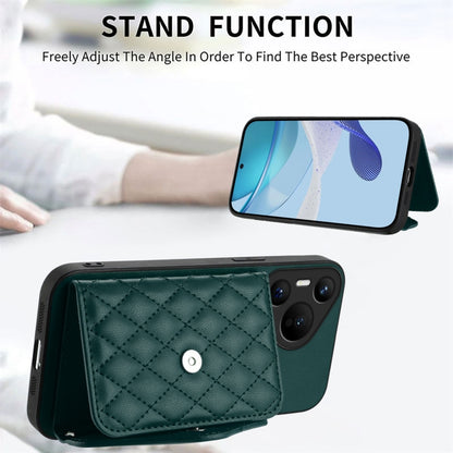 For Huawei Pura 70 Rhombic Texture Card Bag RFID Phone Case with Long Lanyard(Green) - Huawei Cases by PMC Jewellery | Online Shopping South Africa | PMC Jewellery | Buy Now Pay Later Mobicred