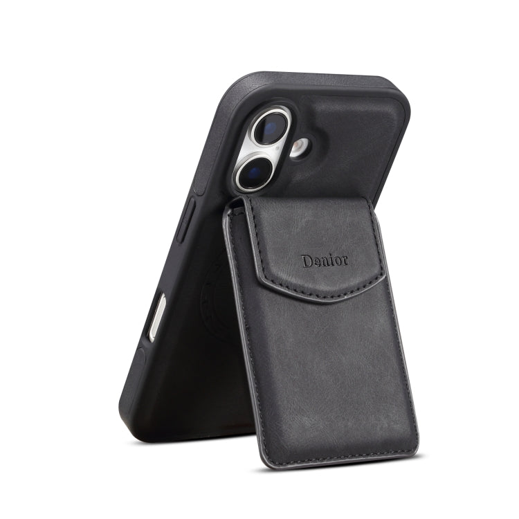 For iPhone 16 Plus Denior D20 Skin Feel MagSafe Holder Detachable Card Slot Phone Case(Black) - iPhone 16 Plus Cases by Denior | Online Shopping South Africa | PMC Jewellery | Buy Now Pay Later Mobicred