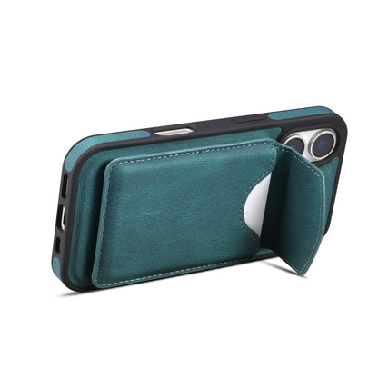 For iPhone 16 Denior D20 Skin Feel MagSafe Holder Detachable Card Slot Phone Case(Blue) - iPhone 16 Cases by Denior | Online Shopping South Africa | PMC Jewellery | Buy Now Pay Later Mobicred