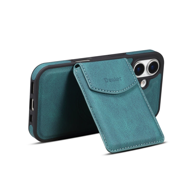 For iPhone 16 Denior D20 Skin Feel MagSafe Holder Detachable Card Slot Phone Case(Blue) - iPhone 16 Cases by Denior | Online Shopping South Africa | PMC Jewellery | Buy Now Pay Later Mobicred